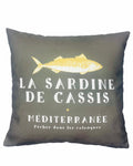 Coussin La Sardine De Cassis Taupe et Blanc 40x40cm